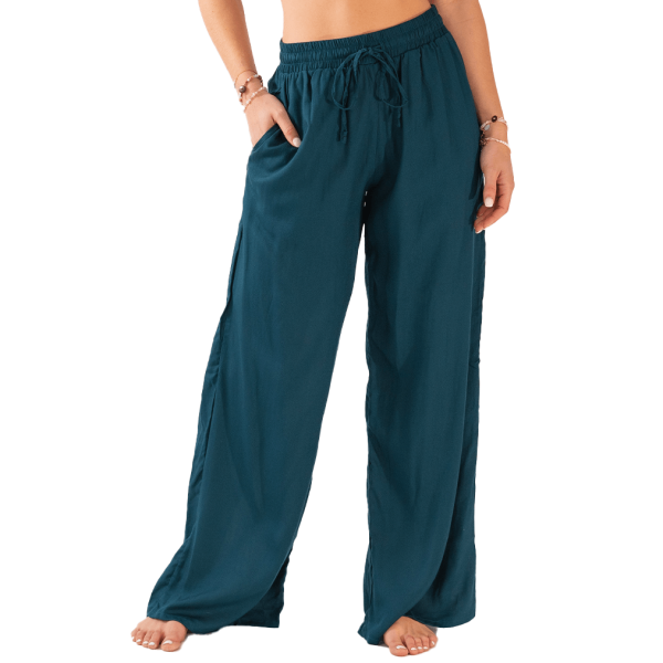 Deep Teal Wide Leg Drawstring Pants For Discount